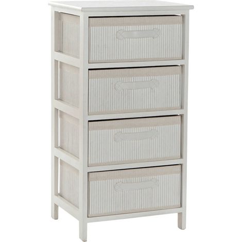 Commode élégante bambou blanc pour une ambiance zen - Blanc cassé à lignes verticales (1/4)