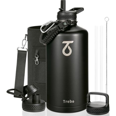 Edelstahl Trinkflasche 3.8L isoliert mit Paracord-Griff & 3 Deckeln