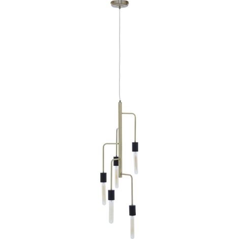 Premier Housewares Ceiling Lights Black Finish Brass Pendant Light With 5 Tubular Bulbs Antique Ceiling Lighting Contemporary Pendant Hanging Lighting For Ceiling 25 x 25 x 185 (1/5)