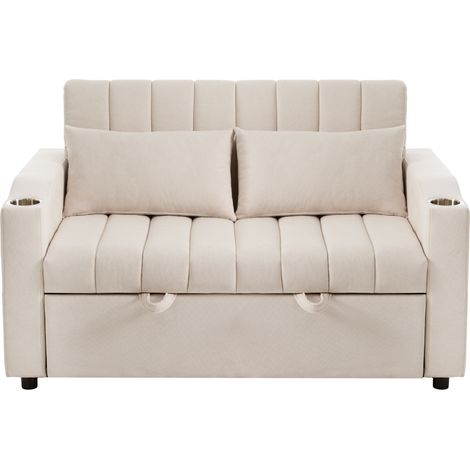 Divano letto multifunzione beige 2 posti con schienale reclinabile e cuscini (1/5)