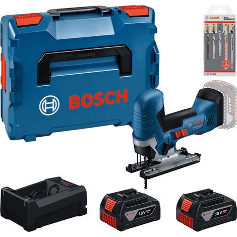 Scie sauteuse sans fil Bosch GST 18V-125 S, 2x 5.0 Ah et chargeur + jeu de lames de scie sauteuse en L-BOXX