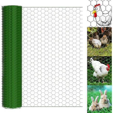 Grillage a Poule, Cloture Poulailler Jardin, Filet Poulailler, Maille de Protection Animaux, Clôture en Treillis Métallique, Maille 25x25mm Hexagonal, 50cmx25m (HxL), Vert Finition PVC