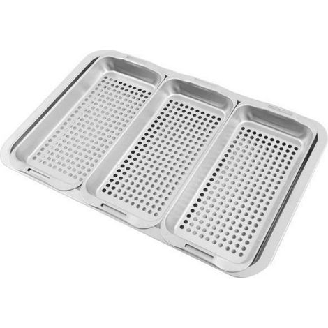 Plateau Barbecue - Paniers Cuisson Rectangulaires - Acier Inoxydable 430 - Pour Barbecue Four Cuisine Extérieur - Ensemble 1 Plateau + 3 Paniers + 1 Spatule (1/4)