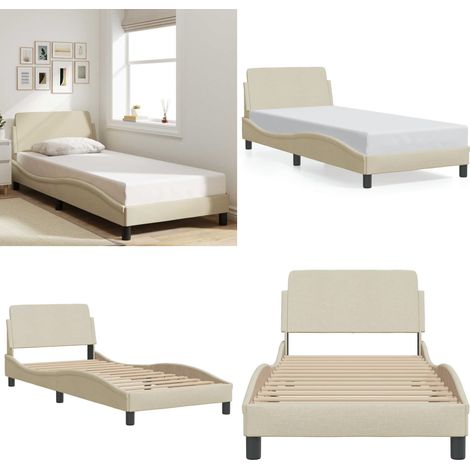 Cadre de lit avec tête de lit Dover crème 80x200cm tissu - Cadre de lit - Tête de lit (1/5)