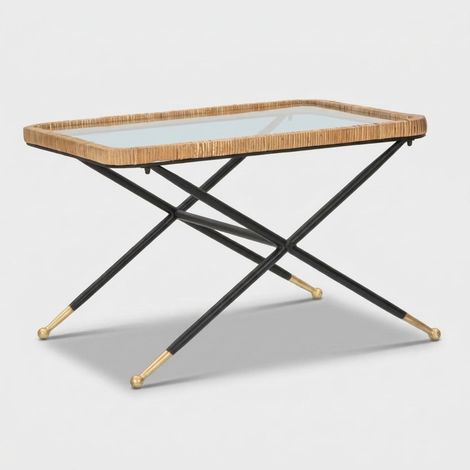 Mesa de centro rectangular de vidrio y ratán Saint Barth (1/5)