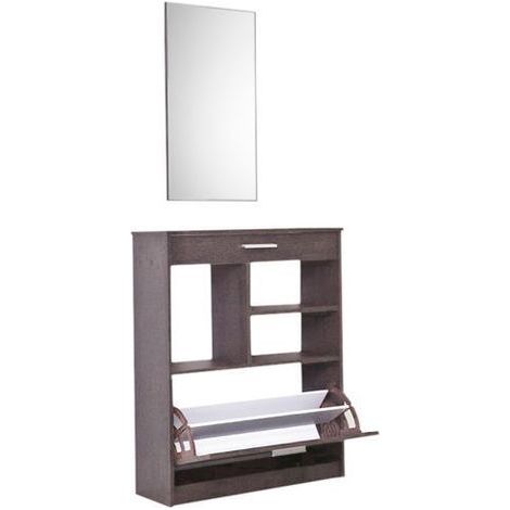 TOPKIT | Meuble à chaussures TIBER 1ab | Meuble à chaussures avec miroir | Meuble à chaussures d'entrée avec 1 porte battante | Wengé (1/5)