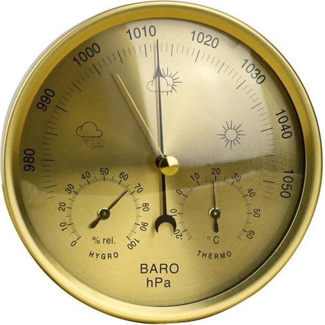 3-in-1 Präzisions-Aneroidbarometer – Wetterstation, Thermometer-Hygrometer für den Innen- und Außenbereich mit Edelstahlgehäuse (Gold) (1/5)