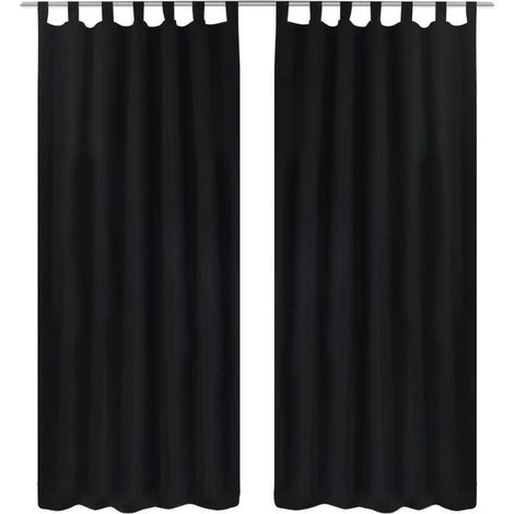 Rideaux en satin, ensemble de 2 pièces, 140 x 175 cm, noirs (1/4)