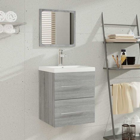 Meuble sous lavabo Meuble sous vasque - avec bassin intégré Sonoma gris Bois d'ingénierie BV944509 - BonneVie (1/5)