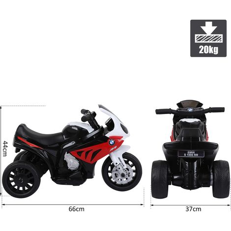 Moto électrique pour enfants (max. 20 kg, compatible avec le permis de conduire BMW), véhicule électrique à trois roues, batterie rechargeable 6 V, blanc et rouge, 66 x 37 x 44 cm (1/5)