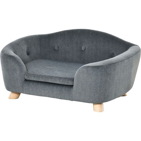 Dog Sofa Bed Pet Chair Couch with Water Resistant Fabric, Kitten Lounge with Soft Cushion, Wooden Frame for Mini Size Dogs - Grey