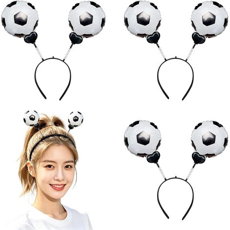 3 Pièces Serre-tête Football pour Supporters, accessoire cheveux pour fans de foot, décoration de fête thème sport pour adultes et enfants, noir et blanc (1/5)