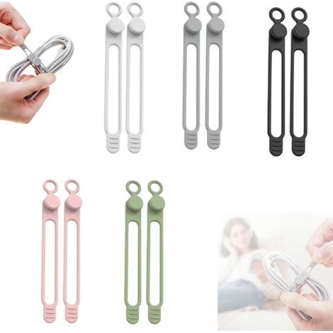 Set di 10 organizzatori per cavi dati in silicone, organizzatori per cuffie, fascette in silicone, organizzatori per cavi elastici riutilizzabili e multifunzionali per reg (1/4)
