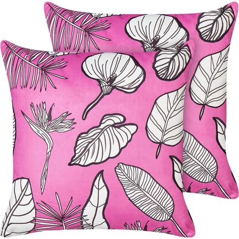 Lot de 2 Coussins en Coton 45 x 45 cm Housse de Coussins Motif Feuille Rose Malva (1/5)