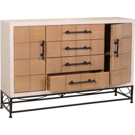 Cassettiera HHG-170, credenza mobile con ante e cassetto, legno massiccio MDF, 92x140x42cm