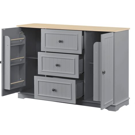 Credenza moderna grigia con 3 cassetti e ante laterali in MDF 126 x 40 x 86 cm (1/5)