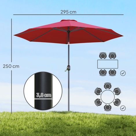 Outsunny Parasol droit bordeaux Ø3m, métal 180g/m² manivelle inclinable (1/5)