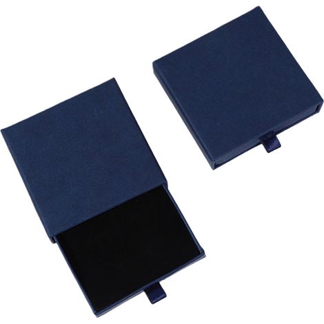 Boîte à bijoux de 10 x 10 x 2 cm avec un présentoir en papier, idéale pour ranger colliers, boucles d'oreilles, bagues et autres bijoux. Bleue. (1/4)