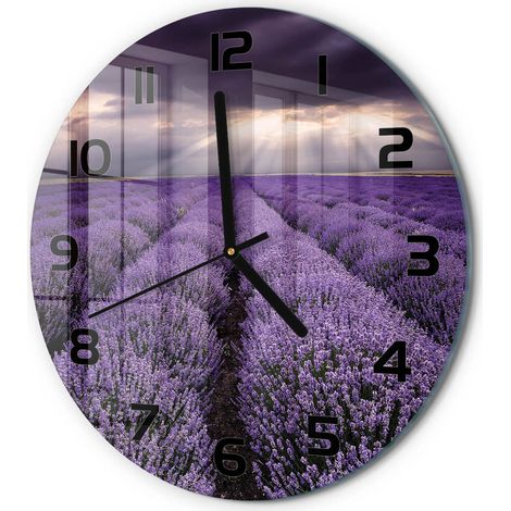 Horloge Murale Ronde Déco Salon Verre Trempé Silencieuse Design Contemporain Champ de lavande fi 30 cm (1/5)