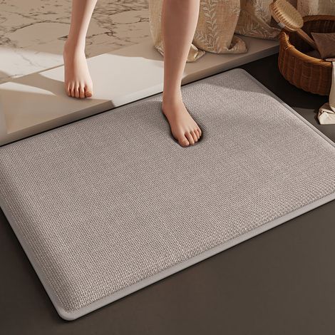Asciugamano per bagno in lino denso, idroassorbente e antiscivolo – Tappeto per pavimenti per bagno, toilette e lavanderia – Versione rinforzata tessitura a memoria di forma – Colore avena – 40 x 60 c