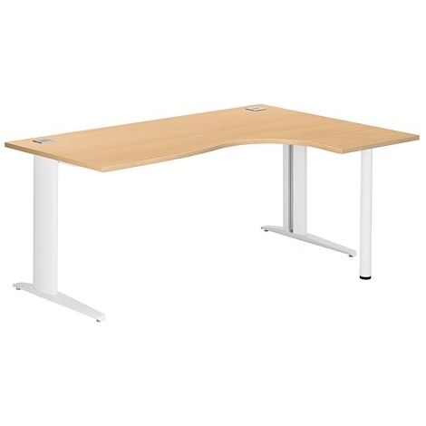 Bureau compact hêtre L 180 cm retour à droite piètement L métal Plus blanc Essens - Maxiburo