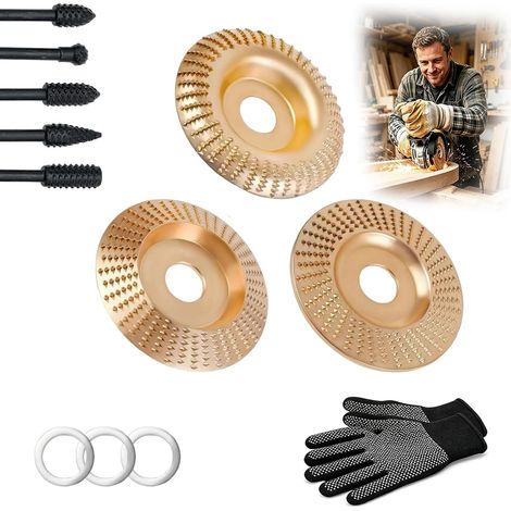 Disque de polissage pour meuleuse d'angle, kit de disques robustes pour sculpture sur bois, meule en carbure de tungstène pour la coupe, le façonnage, le ponçage et le polissage du bois (3PCS) (1/5)