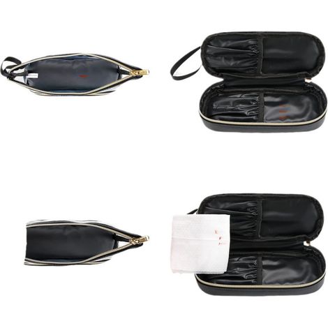 Trousse de toilette double couche en PVC, grande capacité avec compartiments sec et humide séparés.