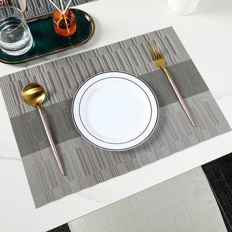 Manteles individuales lavables de vinilo, elegantes y resistentes, juego de 4 (gris claro) (1/5)