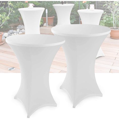 Randaco 2× Stehtischhusse Stretch Weiß elastischer Bistrotisch Überzug, ø 80×110 cm (1/5)