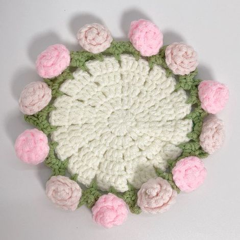 Posavasos de flores de ganchillo, adecuado para la oficina, Rosa roja + lirio del valle rosa + girasol + margarita rosa + lirio del valle morado (1/5)