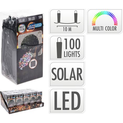 LED-Girlande, mehrfarbig, ip44, 100 Leds, Solar, 10m. basics