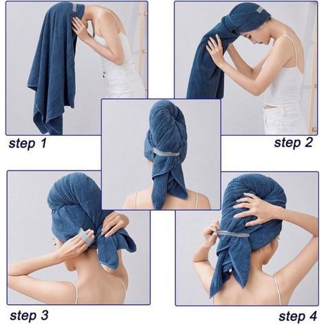Serviette Cheveux En Microfibre, Turban Absorbant Et Doux, Anti-glisse, Pour Cheveux Longs, Après Douche Ou Bain, Lot De 2 (1/4)