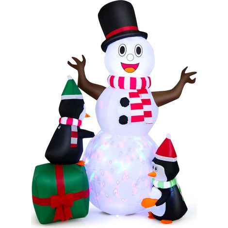COSTWAY Pupazzo di Neve Gonfiabile da 180 CM con Pinguini, Decorazione Gonfiabile Natalizia con Luci LED Bianche e Colorate, Soffiatore Potente, per Cortile, Prato e Portico (1/5)