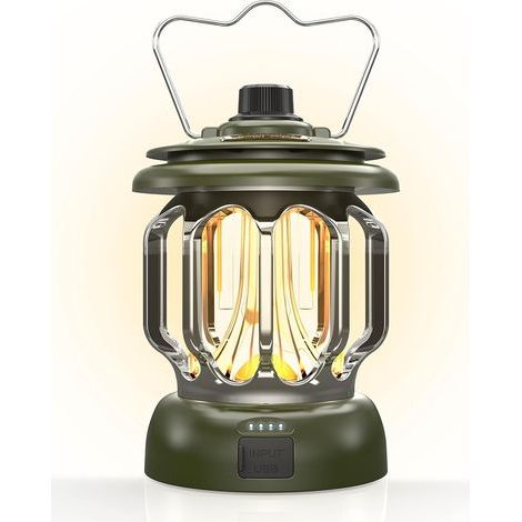 Wiederaufladbare LED-Campinglampe, dimmbar, Notbeleuchtung, 130 Stunden Akkulaufzeit, für Stromausfälle, Hurrikane, Outdoor-Einsatz, Vintage-Dekoration (grün) (1/5)