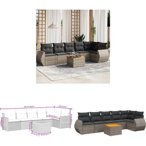 7-tlg. Garten-Sofagarnitur mit Kissen Grau Poly Rattan - Gartenmöbel - Outdoor Möbel - Rattan Gartenset - Lounge Set - Esstisch - Home & Living (1/3)