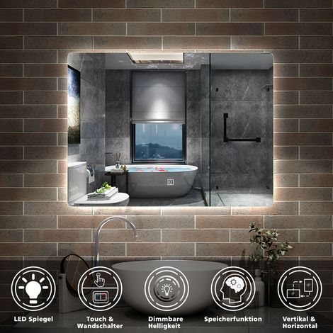 LED Badezimmerspiegel Badspiegel mit Beleuchtung Wandspiegel Kaltwei Dimmbar, LED Memory Funktion 60 x 40 cm (1/5)