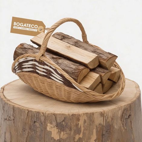 BOGATECO Panier Cheminée Osier Plat avec Jute 55 x 34 cm Naturel (1/5)