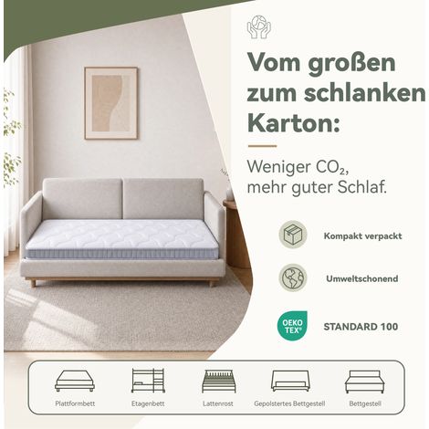 Matelas à ressorts ensachés 7 zones, séparé, pour canapés-lits, lits pliants et lits d'appoint, respirant et confortable, fermeté H3, dimensions 90 x 200 x 10 cm, certifié OEKO-TEX. (1/5)