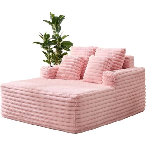 Chaise longue oversize rosa in pelliccia sintetica con portabevande HOMVRA (1/5)