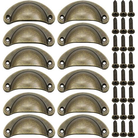 12 muschelförmige Griffe im Vintage-Halbkreis-Design für Schminktischtüren (Bronze). (1/5)
