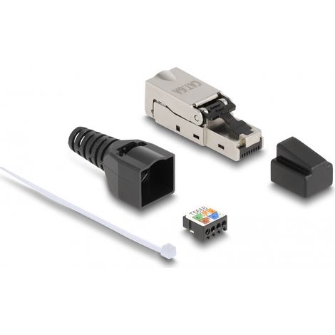 Delock RJ45 macho a LSA con protecciÃ³n contra tirones y cubierta antipolvo Cat.6A sin herramientas