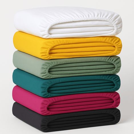 Lot 4 Draps Housse Jersey 100% Coton – Bonnet 25cm, Hypoallergénique. Modèle (Multicolore  140x200cm). (1/5)