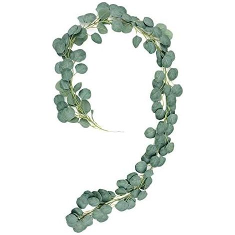 Guirlande artificielle Eucalyptus 2m, fausse plante verte avec feuillage blanc lumineux pour décoration mariage, mur, clôture extérieur et intérieur (1/5)