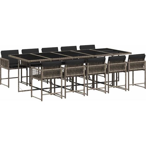 Maison Exclusive - Set da Pranzo da Giardino 11pz con Cuscini in Polyrattan Grigio (1/5)