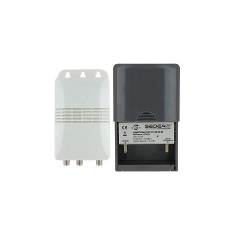 Kit amplificateur UHF 470-698 MHz – Gain réglable 20-35 dB – Alimentation 230V AC avec 2 sorties – Isolation > 20 dB – Sedea