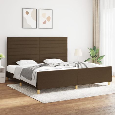 Lit adulte avec tête de lit Cadre de lit Lit Grand Marron foncé 200x200 cm Tissu FR72410 (1/5)