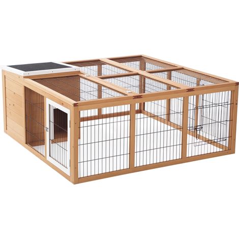 PawHut Rabbit Hutch, Guinea Pig House Outdoor Cage w/Openable Top, Yellow