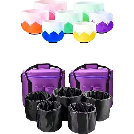 Set di campane tibetane in cristallo, set completo da 7 pezzi, accordate a 432 Hz, Set di 7 - Lotus (1/2)
