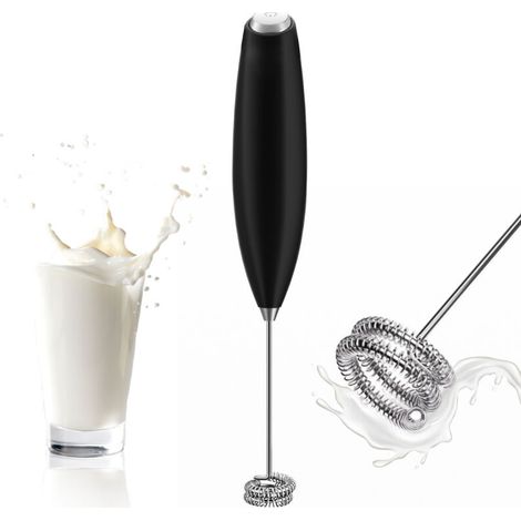Mousseur à Lait Électrique Noir Alimenté par Batterie - Pour Café, Latte, Cappuccino et Chocolat Chaud, Support en Acier Inoxydable Inclus (1/5)