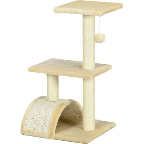 Arbre à chat arbre à grimper griffoir pour chat hauteur 72 cm balle suspendue crème (1/5)